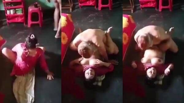 Busty Bangladeshi aunty quickie on floor with mature husband
