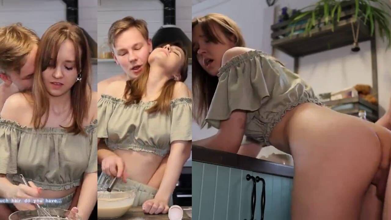 Cute Russian girl fucked by housemate in kitchen while cooking