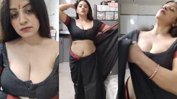 Hot Insta milf stripping saree to expose milky cleavage & boobs