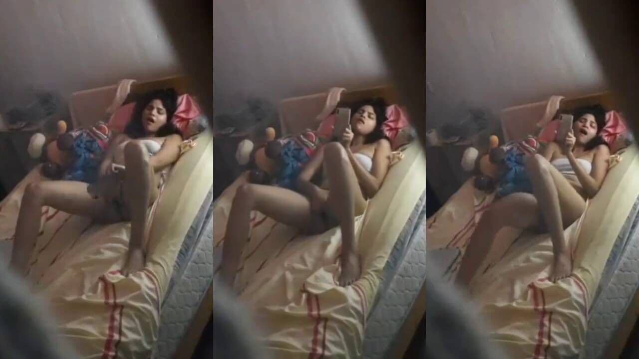 Horny village cousin sister fingering while watching porn first time