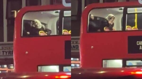 Hijab girl fucking inside London double-decker bus on New Year