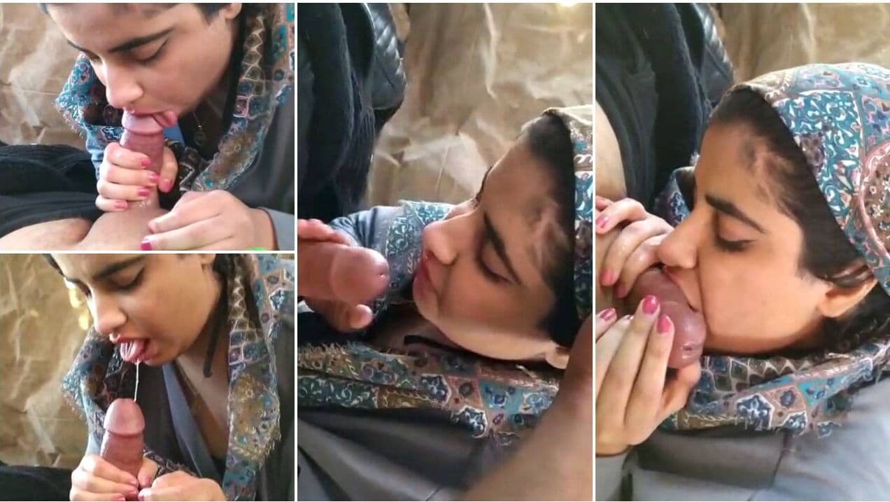 Beautiful Afghan girl Noor jerking off and sucking bf's thick dick