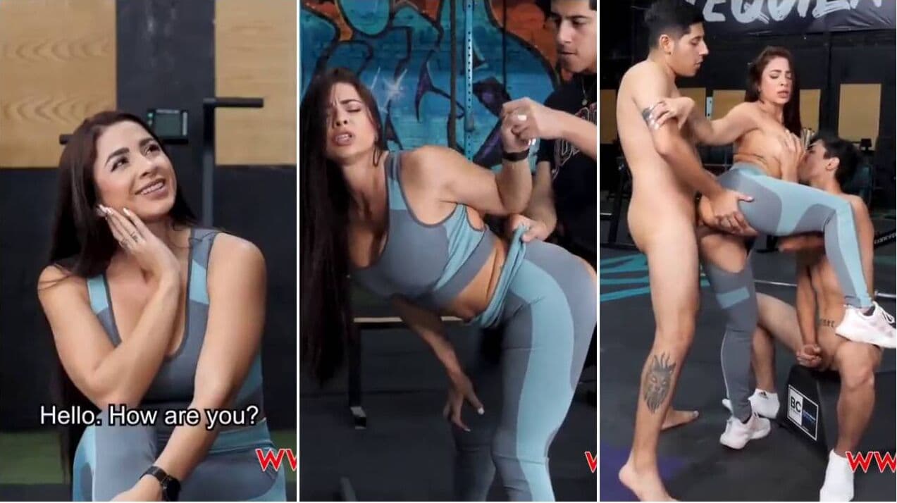 Hot lady trainer banged hard in a threesome while showing workout